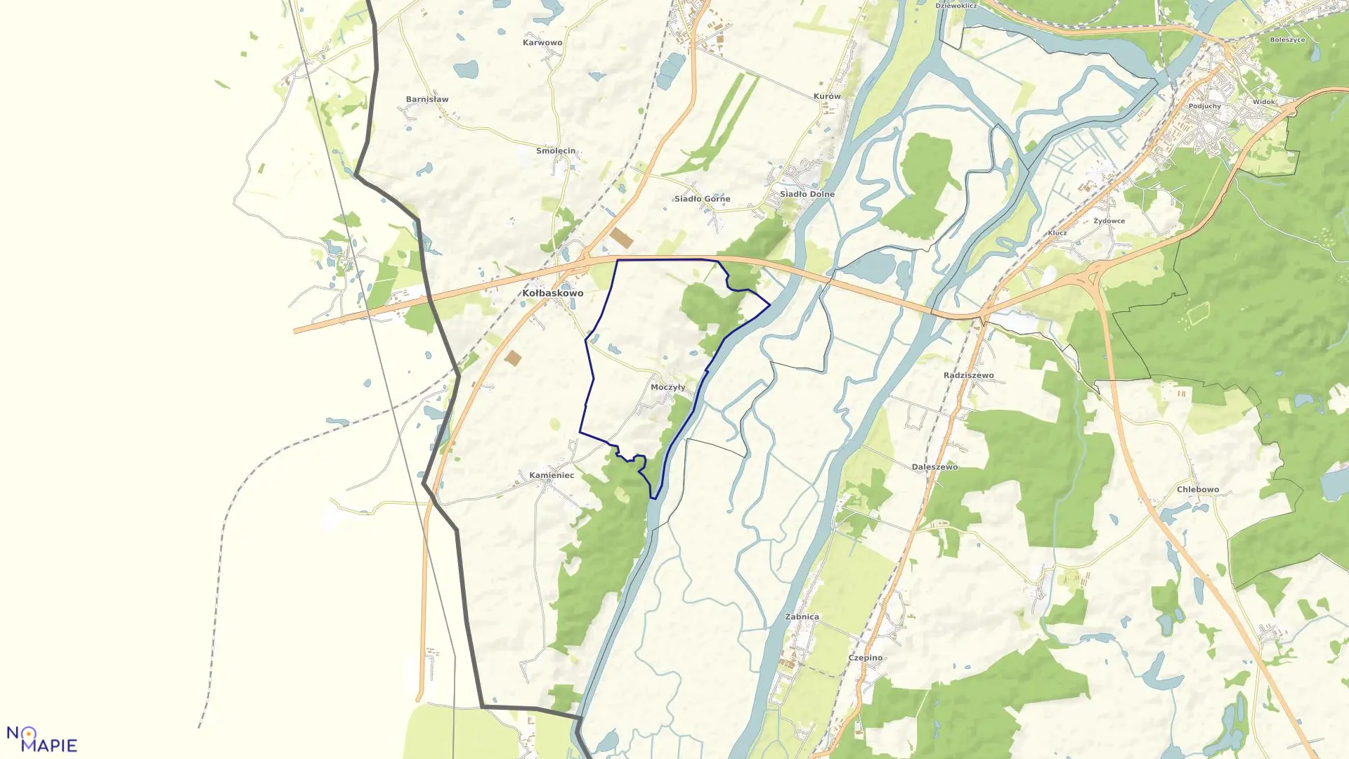 Mapa obrębu Moczyły w gminie Kołbaskowo