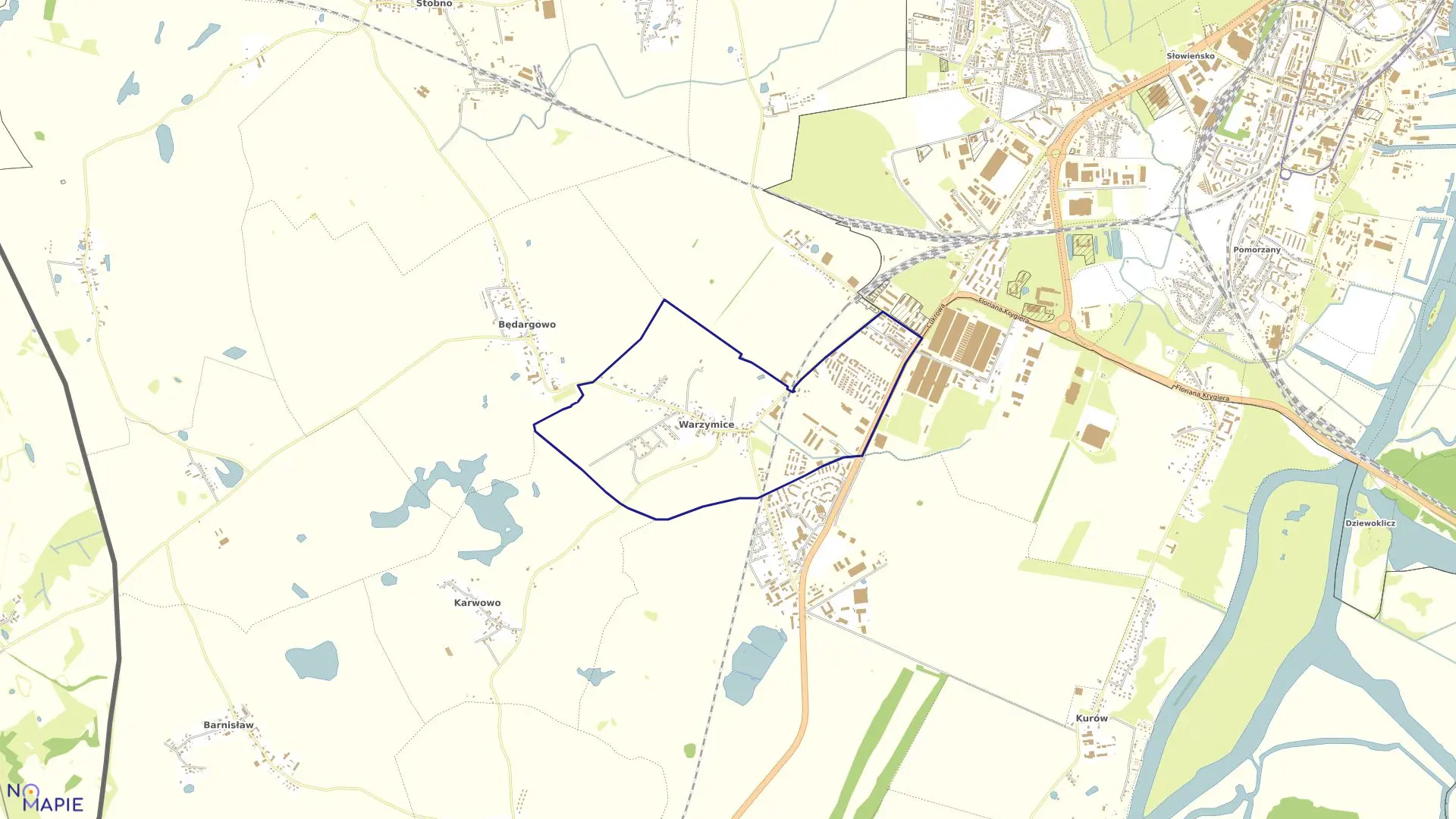 Mapa obrębu Warzymice w gminie Kołbaskowo